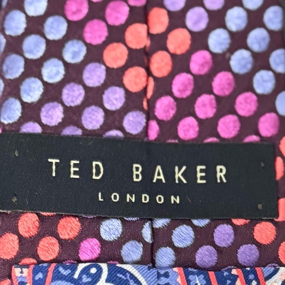 Ted Baker London Silk Tie – Purple/Red Dot Pattern with Paisley Lining - Picture 5 of 6